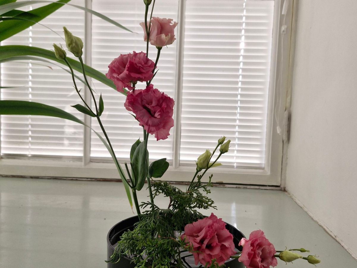 Ikebana-kurssilla Teeleidissä 15.4.2025 